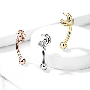 Crescent Moon with Crystal Star 316L Surgical Stee